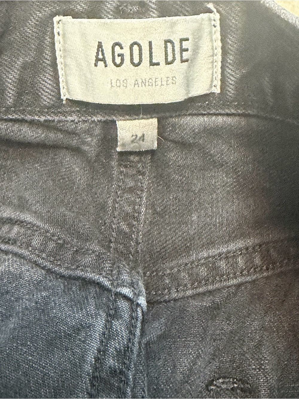 AGOLDE Riley High Rise Straight Crop Jeans 24 Black Washed Distressed Hem - Picture 11 of 12
